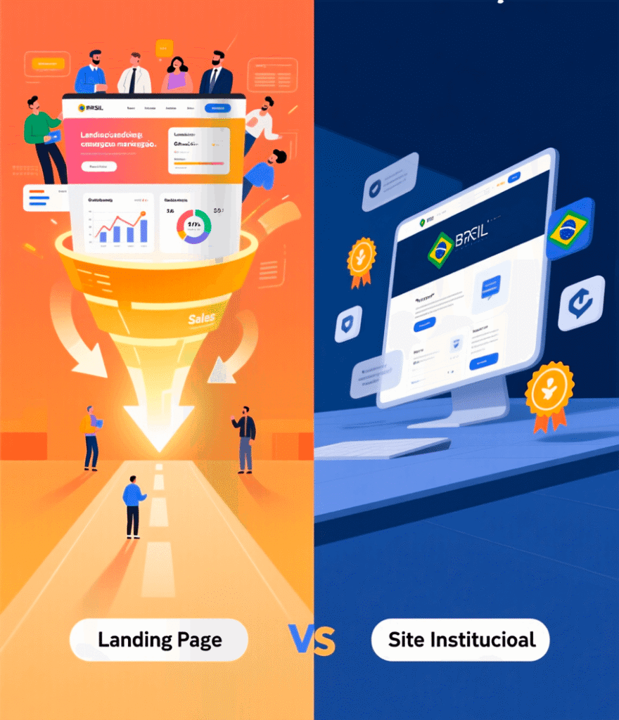 Conceito de conversao landing page vs site institucional